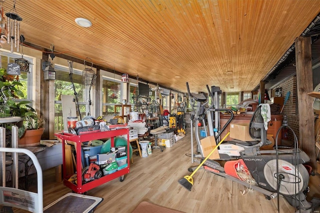 interior space featuring wood ceiling