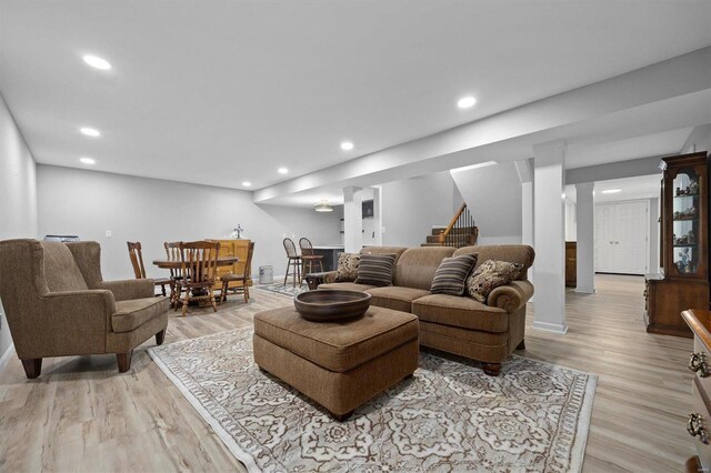 living room featuring light wood-type flooring