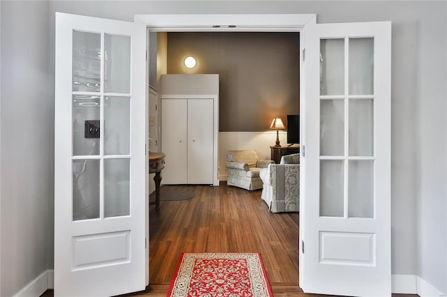 hallway featuring wood-type flooring