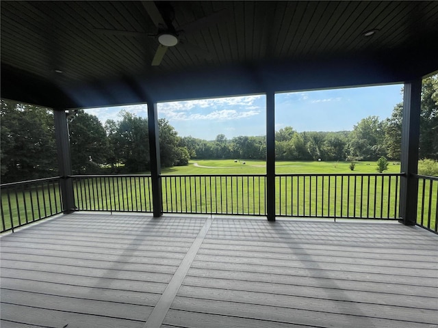 wooden deck with ceiling fan