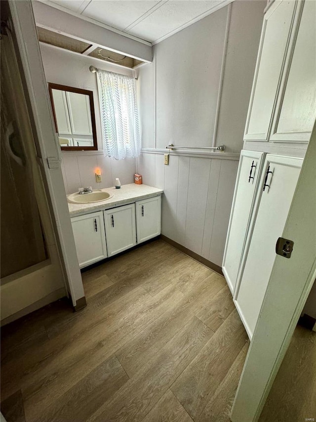 bathroom featuring wood finished floors and vanity