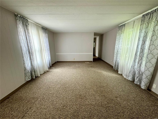 carpeted empty room with a textured ceiling and a healthy amount of sunlight