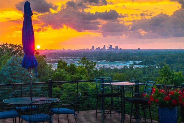 view of balcony at dusk