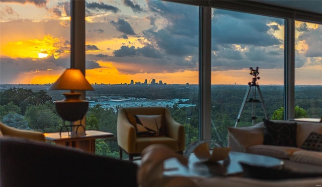 view of balcony at dusk