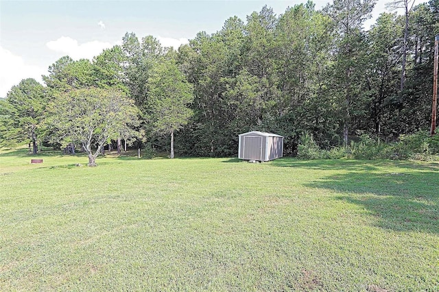 view of yard featuring a shed and an outdoor structure