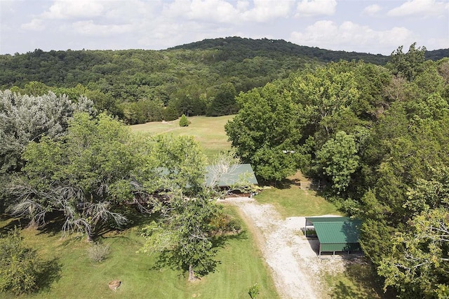 birds eye view of property with a forest view