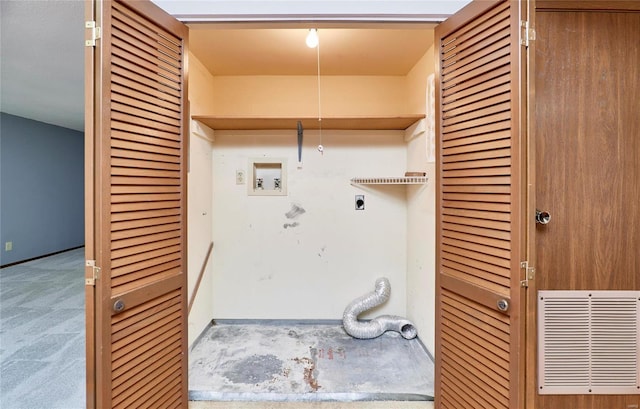 washroom featuring hookup for a washing machine, visible vents, laundry area, and hookup for an electric dryer