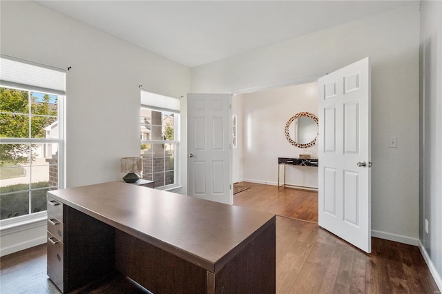 office space featuring a healthy amount of sunlight and dark wood-type flooring