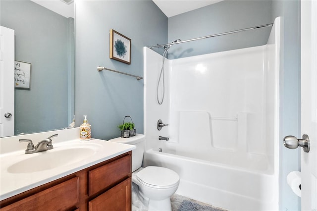 full bathroom with shower / bathing tub combination, vanity, and toilet