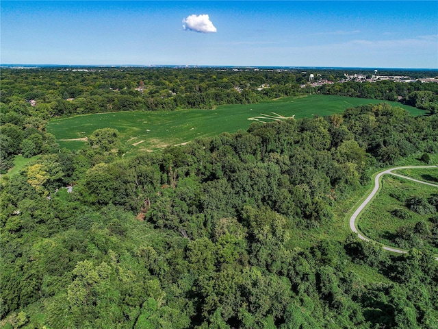 birds eye view of property with a wooded view