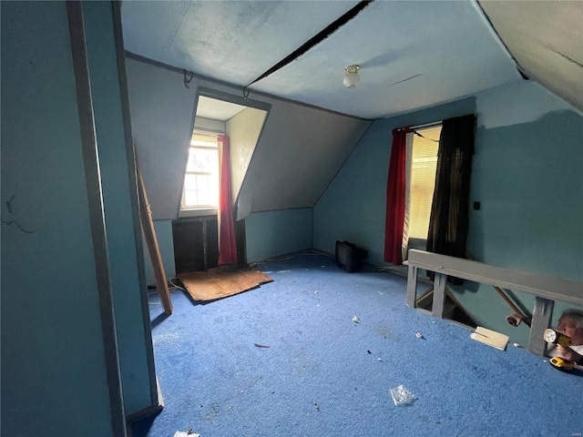 additional living space with lofted ceiling and carpet