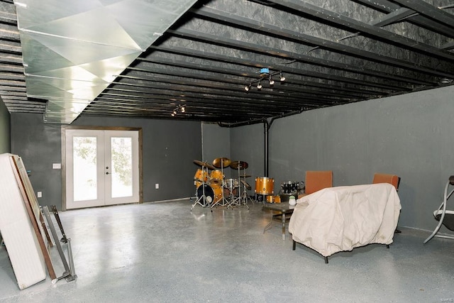 basement featuring french doors