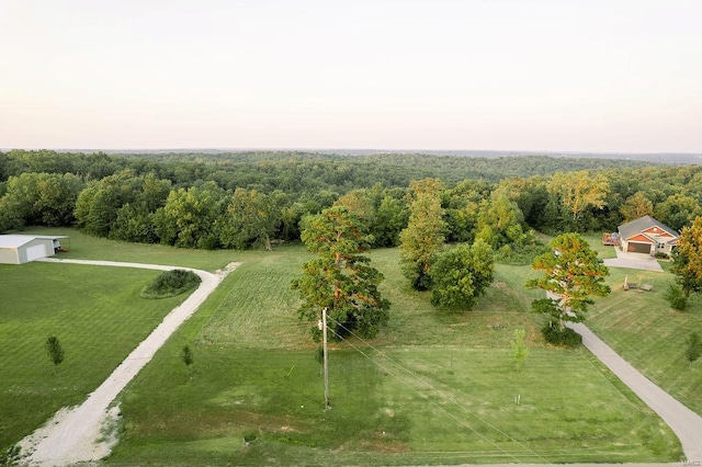 drone / aerial view with a rural view and a view of trees