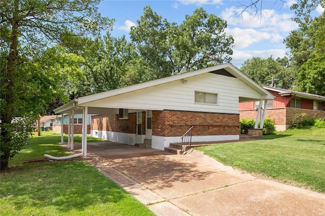 view of property exterior with a yard and a carport