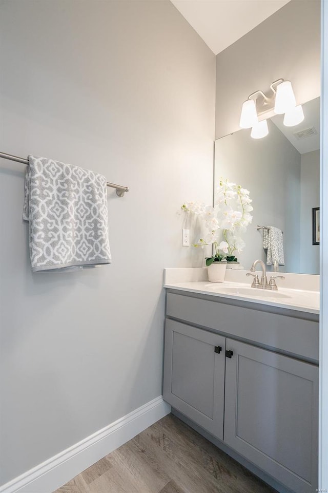 bathroom featuring hardwood / wood-style flooring and vanity