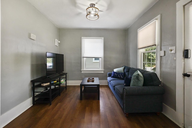 living room with dark wood-type flooring