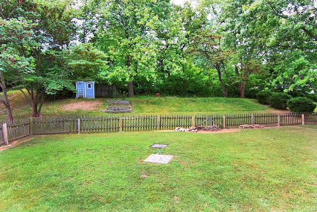 view of yard with a storage unit