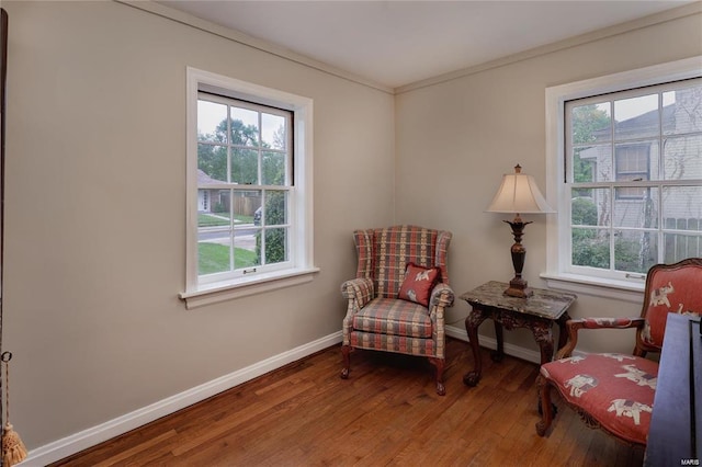 sitting room with hardwood / wood-style floors and plenty of natural light