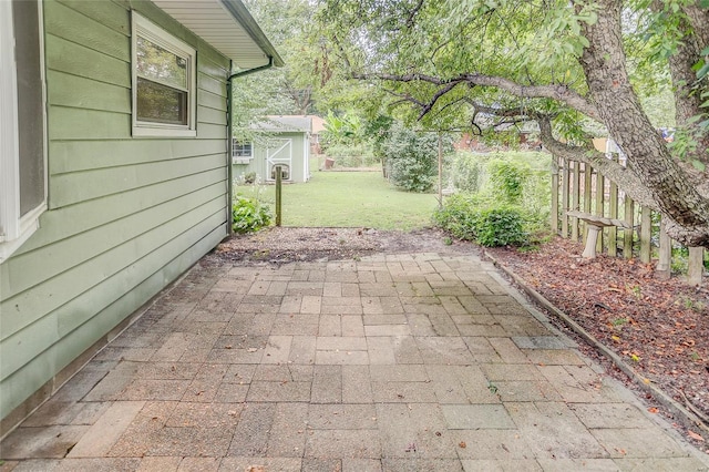 view of patio featuring an outdoor structure