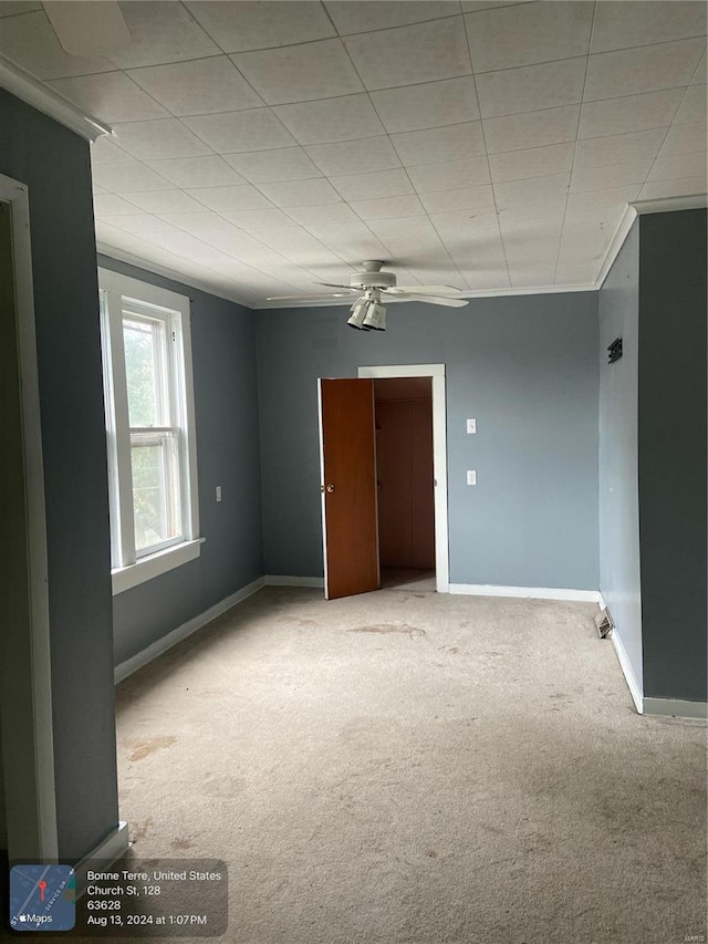 spare room with ceiling fan and carpet floors