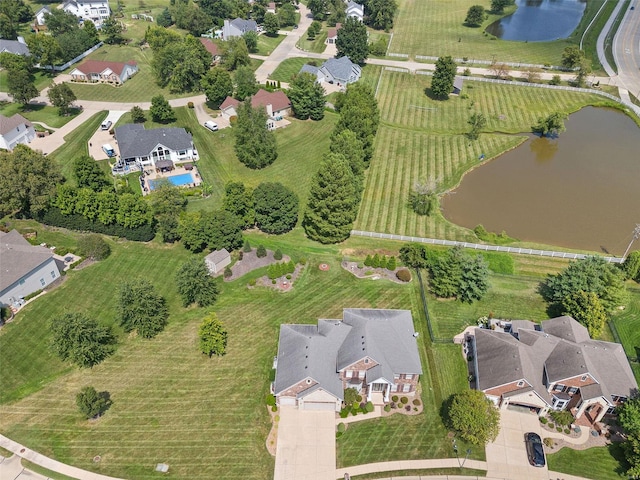 aerial view with a water view