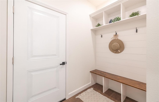 mudroom with dark wood-type flooring