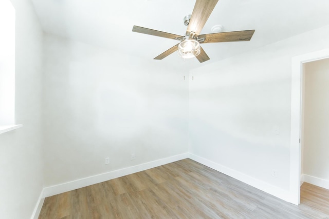 unfurnished room with light hardwood / wood-style floors and ceiling fan