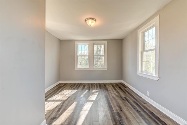 empty room with plenty of natural light and dark hardwood / wood-style floors