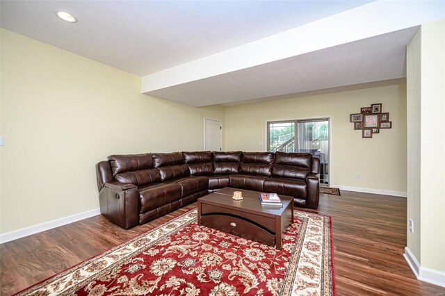 living room featuring dark hardwood / wood-style flooring