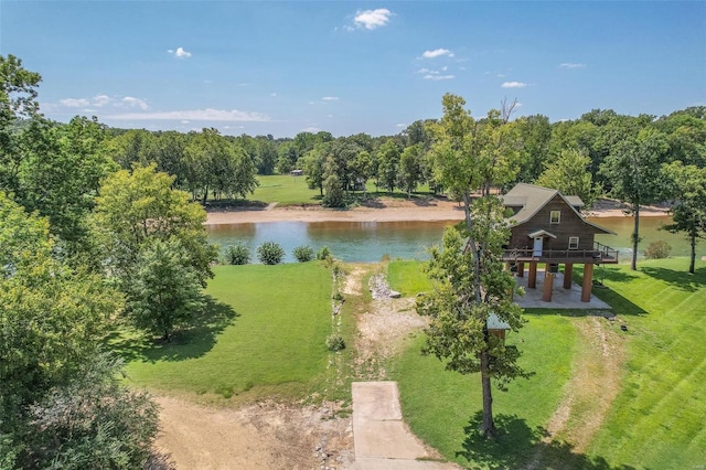 aerial view featuring a water view