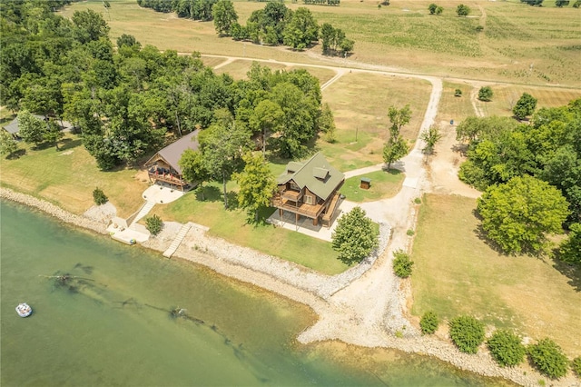 bird's eye view with a water view and a rural view