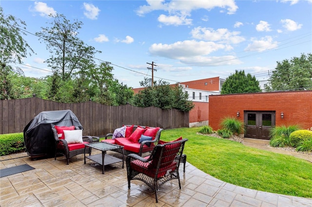 view of patio / terrace with outdoor lounge area and french doors