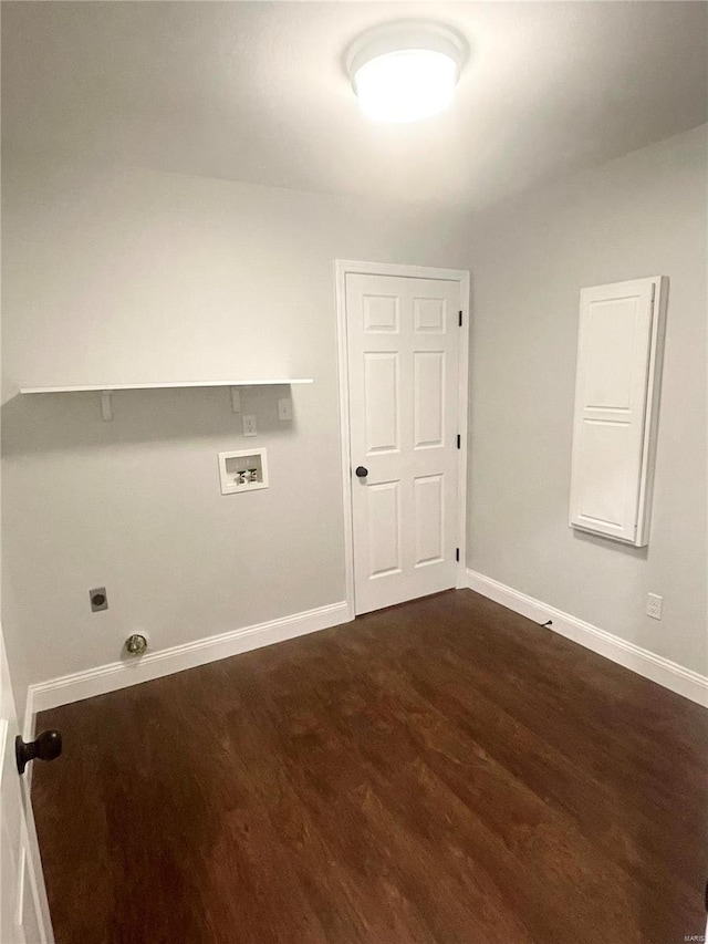 laundry room featuring dark wood-type flooring, electric dryer hookup, and washer hookup