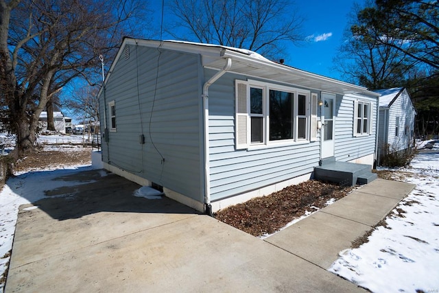 view of snow covered exterior