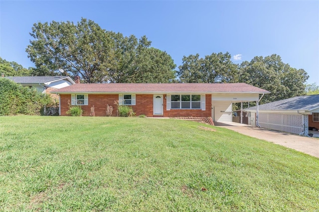 ranch-style home with a front yard and a carport