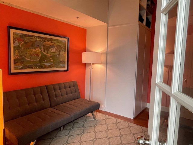 living room with light hardwood / wood-style flooring