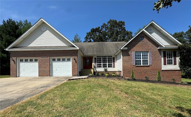 view of front facade with a garage and a front yard