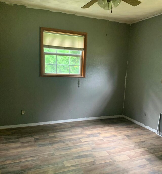 spare room with ceiling fan and wood-type flooring