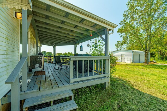 deck featuring a lawn