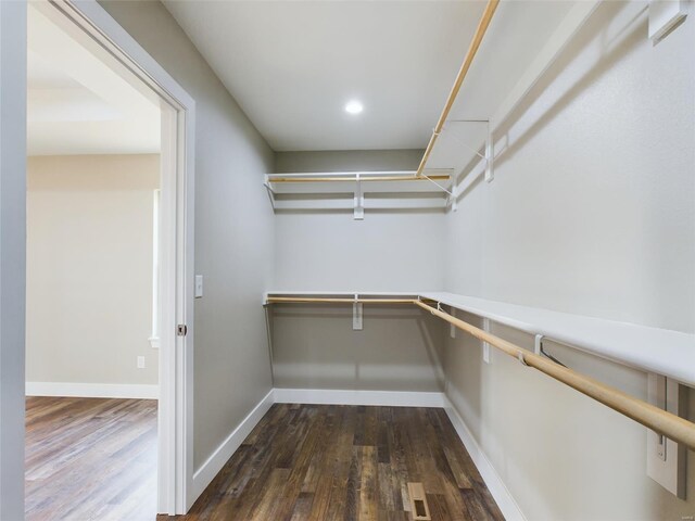 spacious closet with dark hardwood / wood-style floors