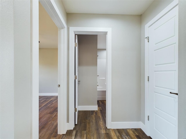 hall with dark hardwood / wood-style flooring