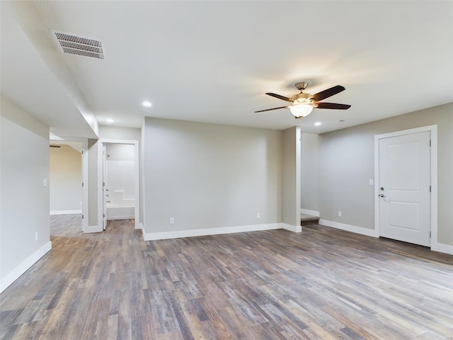 interior space featuring ceiling fan and wood-type flooring