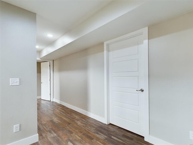 interior space with dark hardwood / wood-style floors