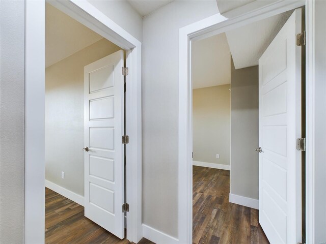 hall featuring dark wood-type flooring