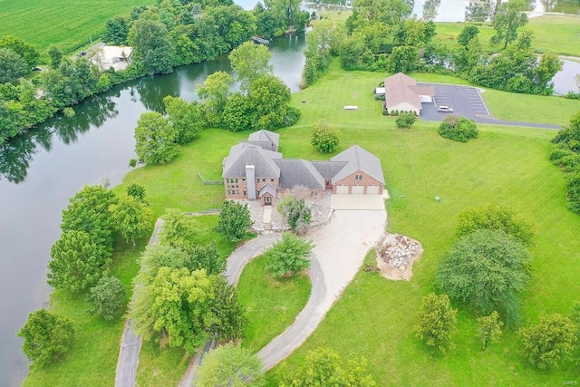 aerial view with a water view