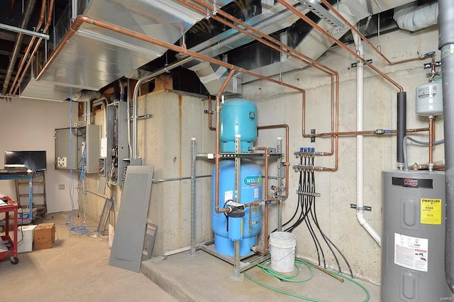 utility room with electric water heater