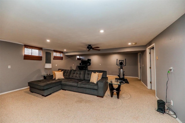 living room with ceiling fan