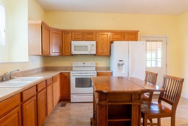 kitchen with sink and white appliances