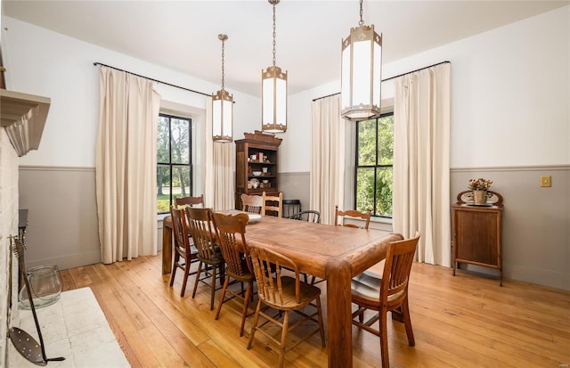 dining room with light hardwood / wood-style flooring