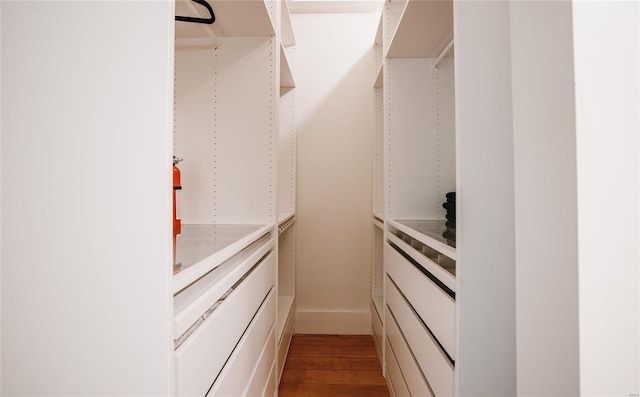 walk in closet with light hardwood / wood-style flooring